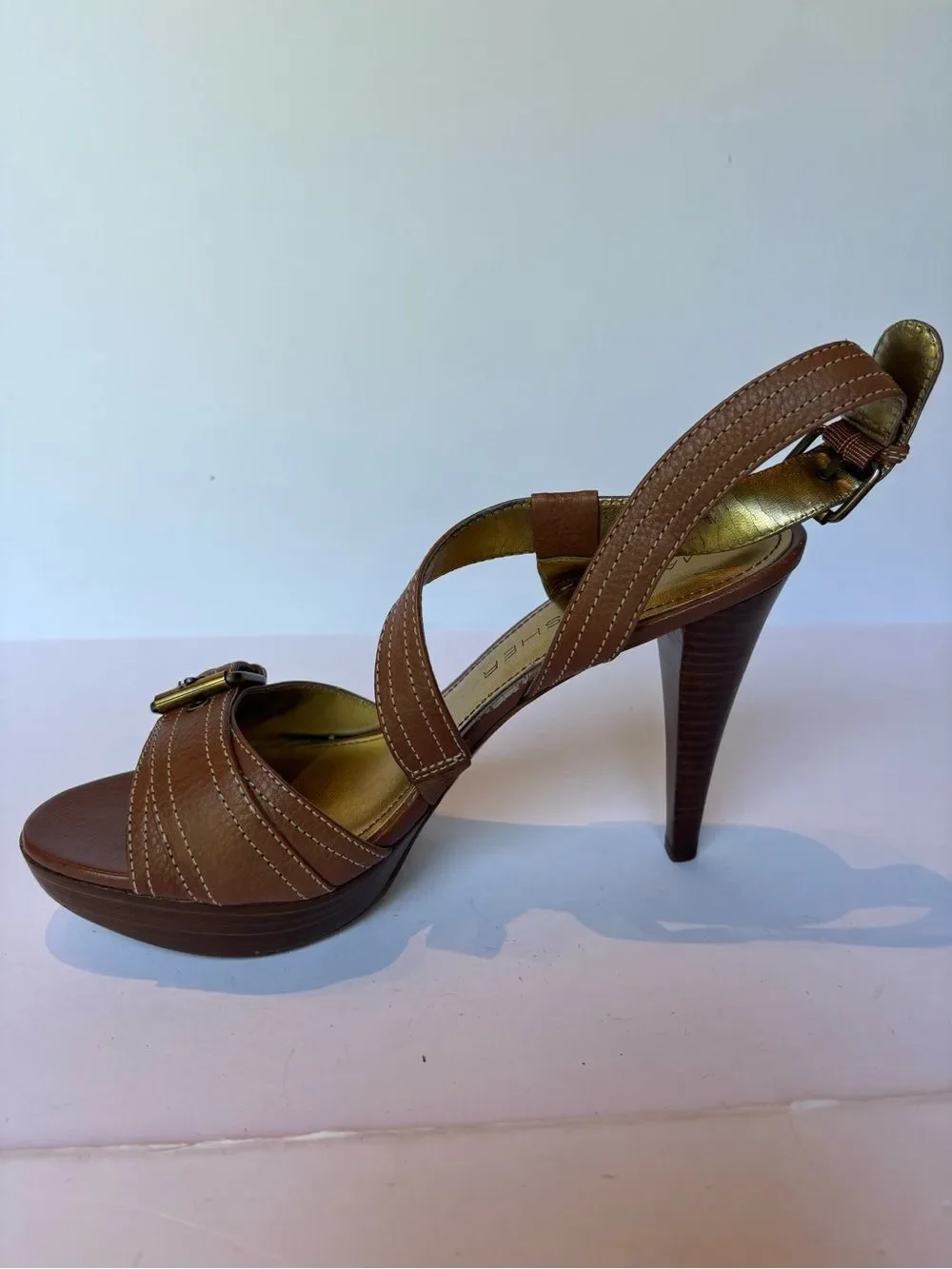 Marc Fisher Women's Brown Strappy Leather High Heel Sandals Size 9 1/2M